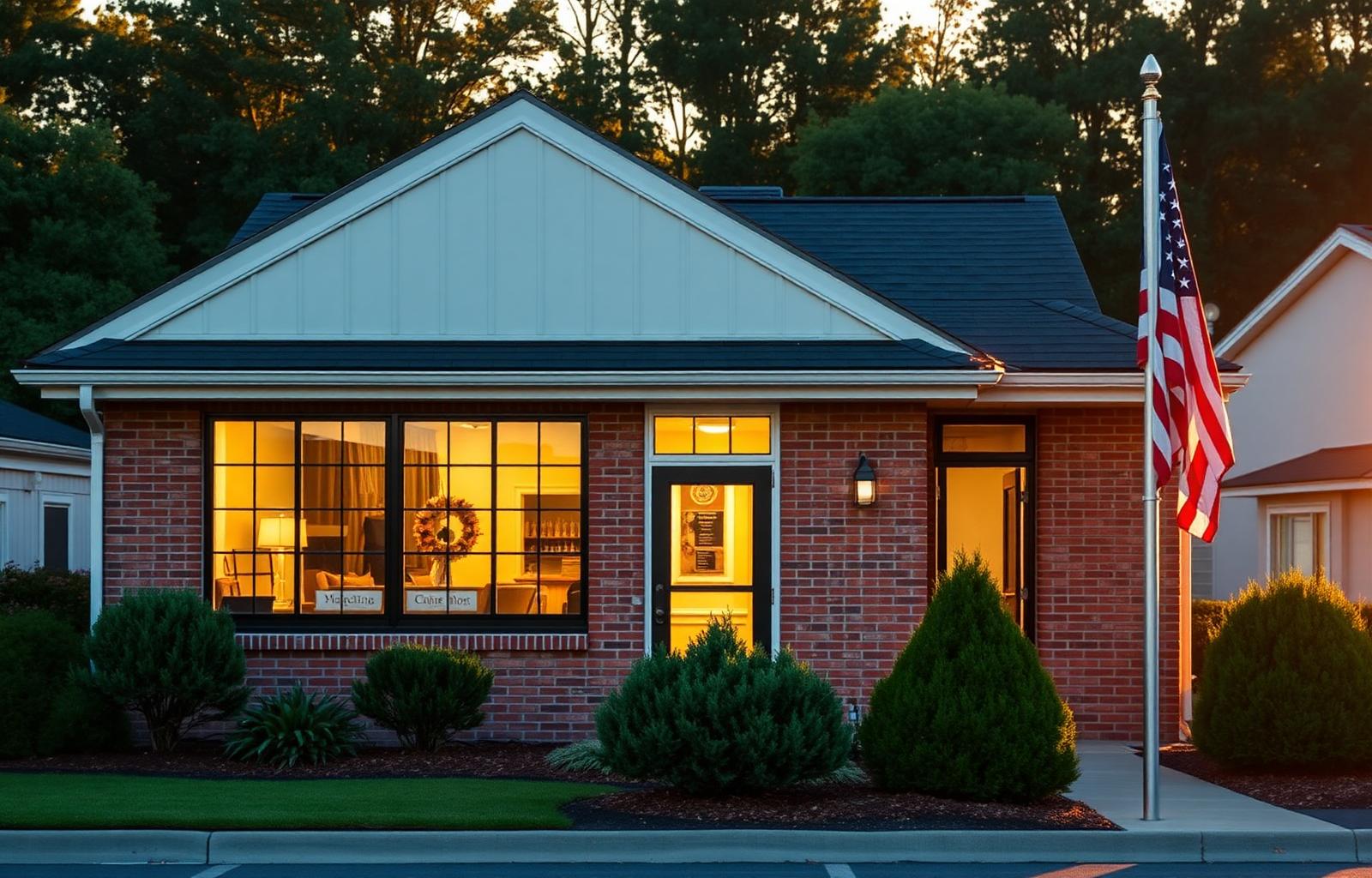 The welcoming Evergreen Business Solutions office in Spartanburg, SC at golden hour